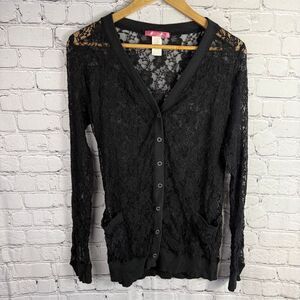 Vintage Black Lace Long Sleeve Cardigan One Size   K